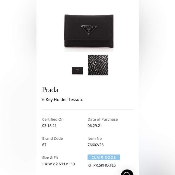 Prada Six Key Holder Tessuto - Picture 3 of 3